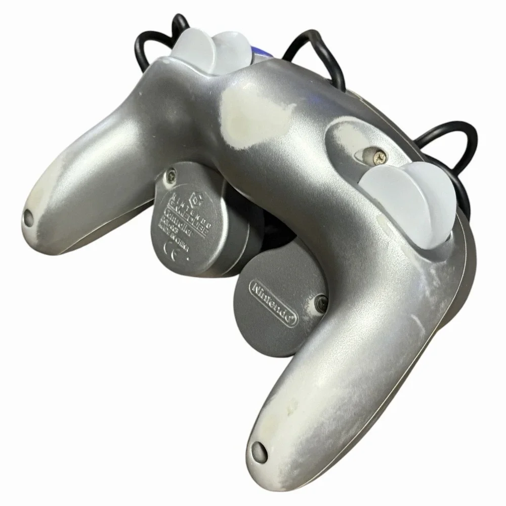 Nintendo GameCube OEM Silver Controller W/Gamestop Turbo Controller Lot (2) READ
